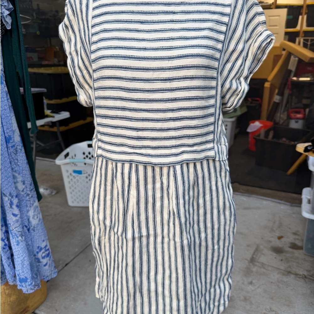 Madewell Navy and White Striped High Low Dress